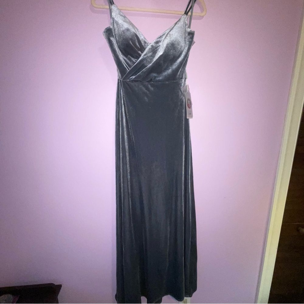 Renzrags Velvet Dress Size Small Gray Wrap Front Bridesmaid Prom Whimsical Goth